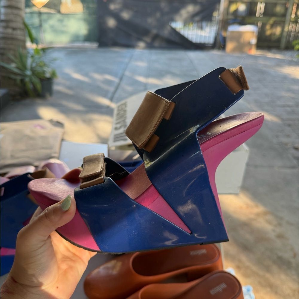 Stylish Blue and Pink Wedge Sandals